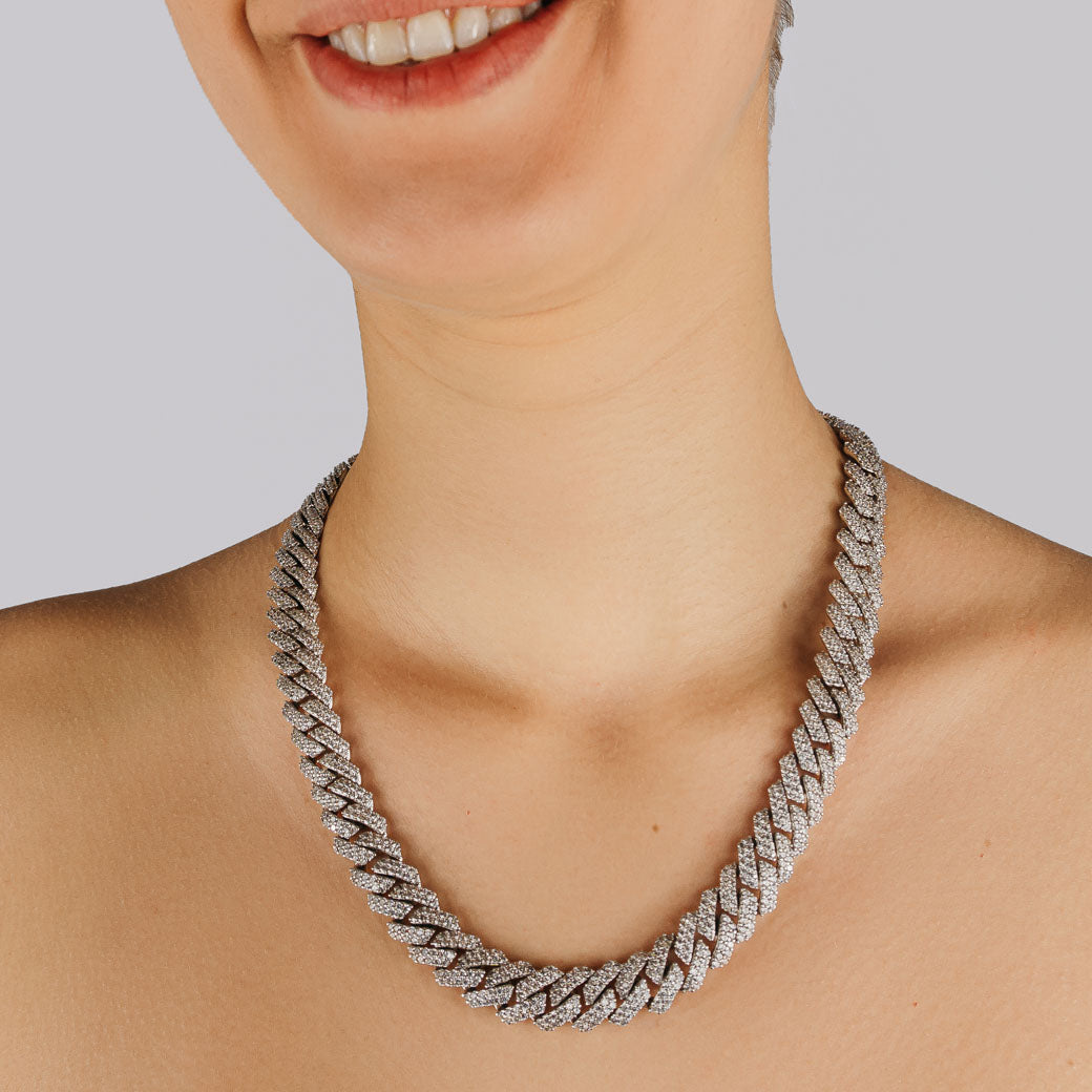 15mm Prong Halskette Weißgold